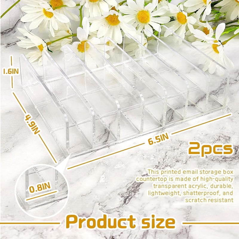 LUOKER Acrylic Mail Organizer - 2 Pcs CD Holder With 7 Compartments, 7 x 5 x 1.57 Transparent Countertop Envelope Organizer for Office, Home Desk - Image 2
